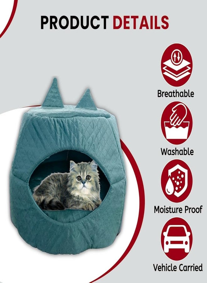 PET FUN® 2-in-1 Foldable Cat House and Bed Perfect for Kittens, Puppies, and Small Pets | Soft Velvet Kennel and Washable Cushion, Lightweight, Non-Slip Base with Ball Pendant Toy Colou May Vary - Image 5